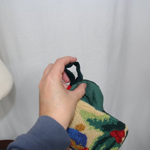 Vintage Wool Tapestry Needlepoint 18" Christmas Nutcracker Stocking Green Velvet - Picture 7 of 7